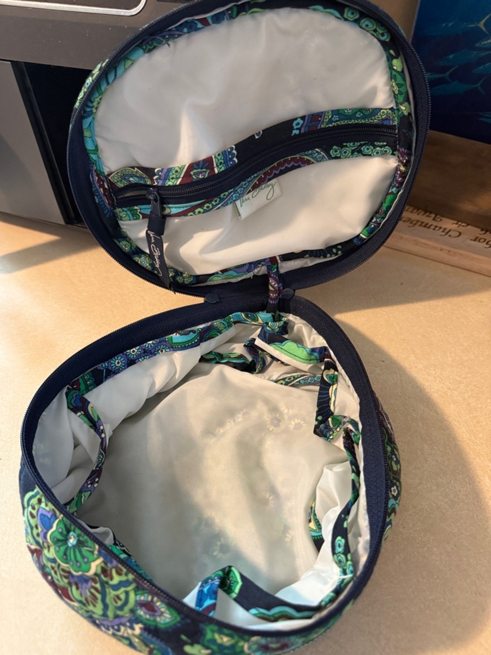 Vera Bradley Navy, Green & Teal Quilted Floral Cosmetic Case - Picture 2 of 3